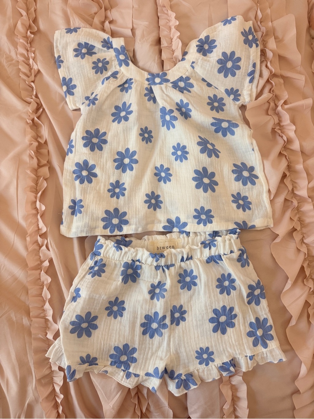 btween White and Blue Daisy Print Kids Matching Set